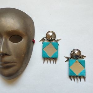 Square Mirror Embroidery Earrings